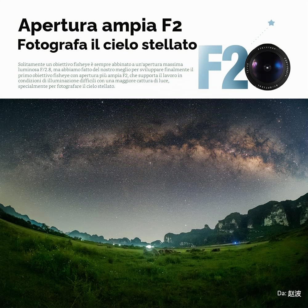 TTArtisan Obiettivo Fisheye da 7,5 mm F2.0 APS-C ad ampia apertura, compatibile con fotocamere Sony E Mount A5000, A5100, A6000, A6100, A6300, A6400, A6500, A6600, NEX-3, NEX-3N, NEX-3R