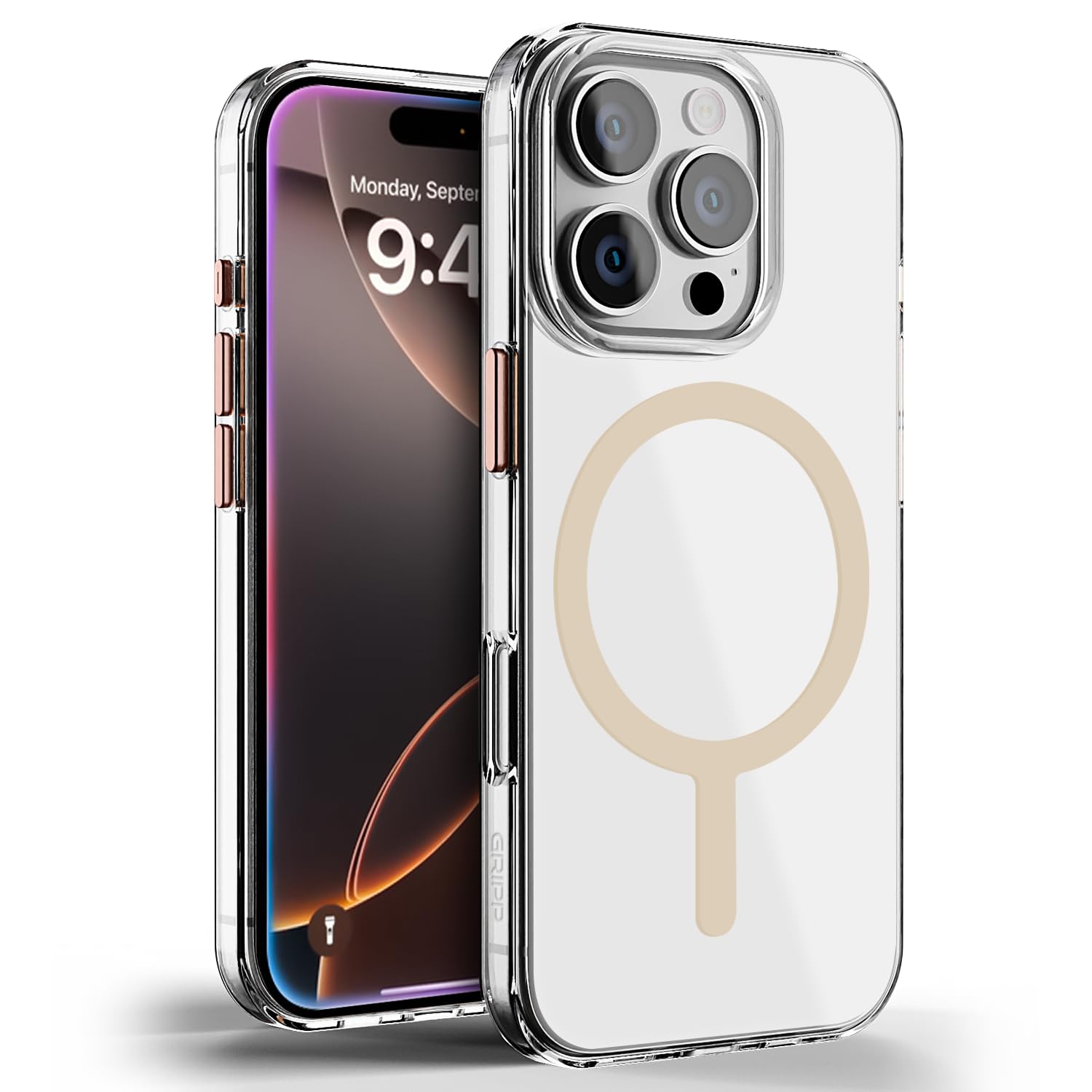 GRIPP Clear Xtreme Mag-Safe Case for iPhone 16 Pro Max (6.9") 2024 | 8ft Drop-Tested with D30 Technology, Metal Buttons, Anti-Yellowing, Anti-Slip, Lightweight Transparent Back Cover - Rose Gold