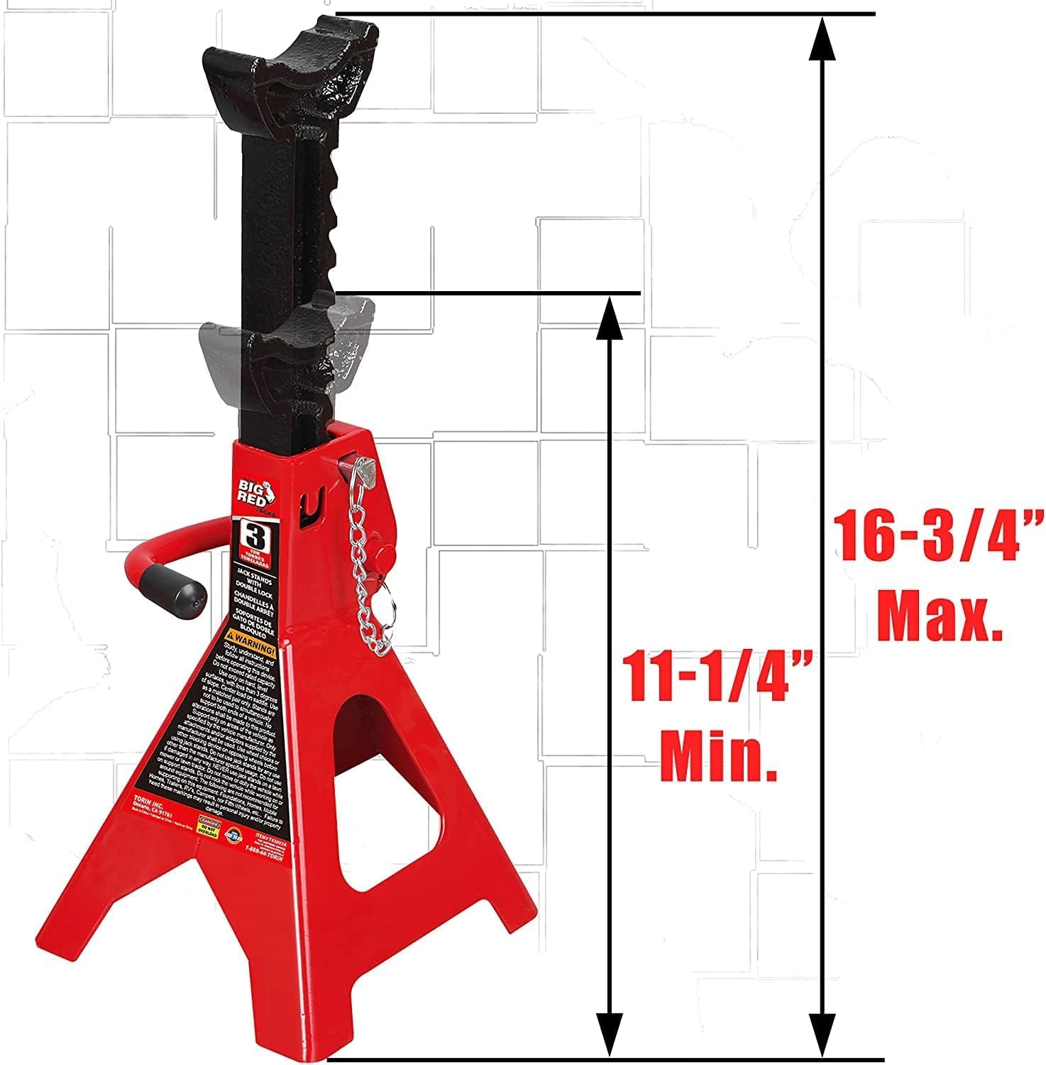 BIG RED TAM43002A Torin Steel Jack Stands: Doble Bloqueo, Capacidad de 3 toneladas (6 Libras), Rojo, 1 par
