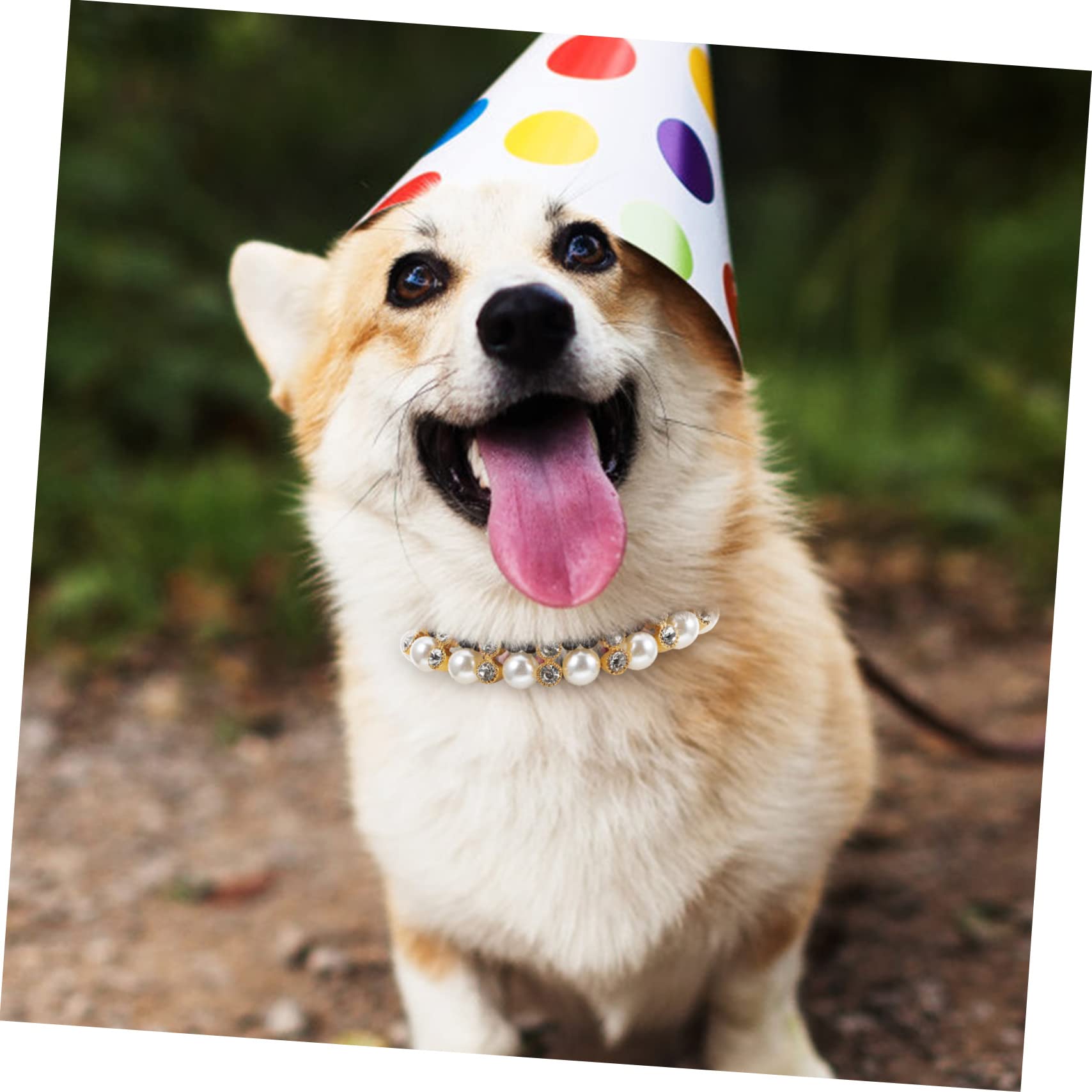 POPETPOP Pet Pearl Collar for Dogs and Cats Elegant Party Costume Necklace with Bow Decor for Weddings and Photography Comfortable Material