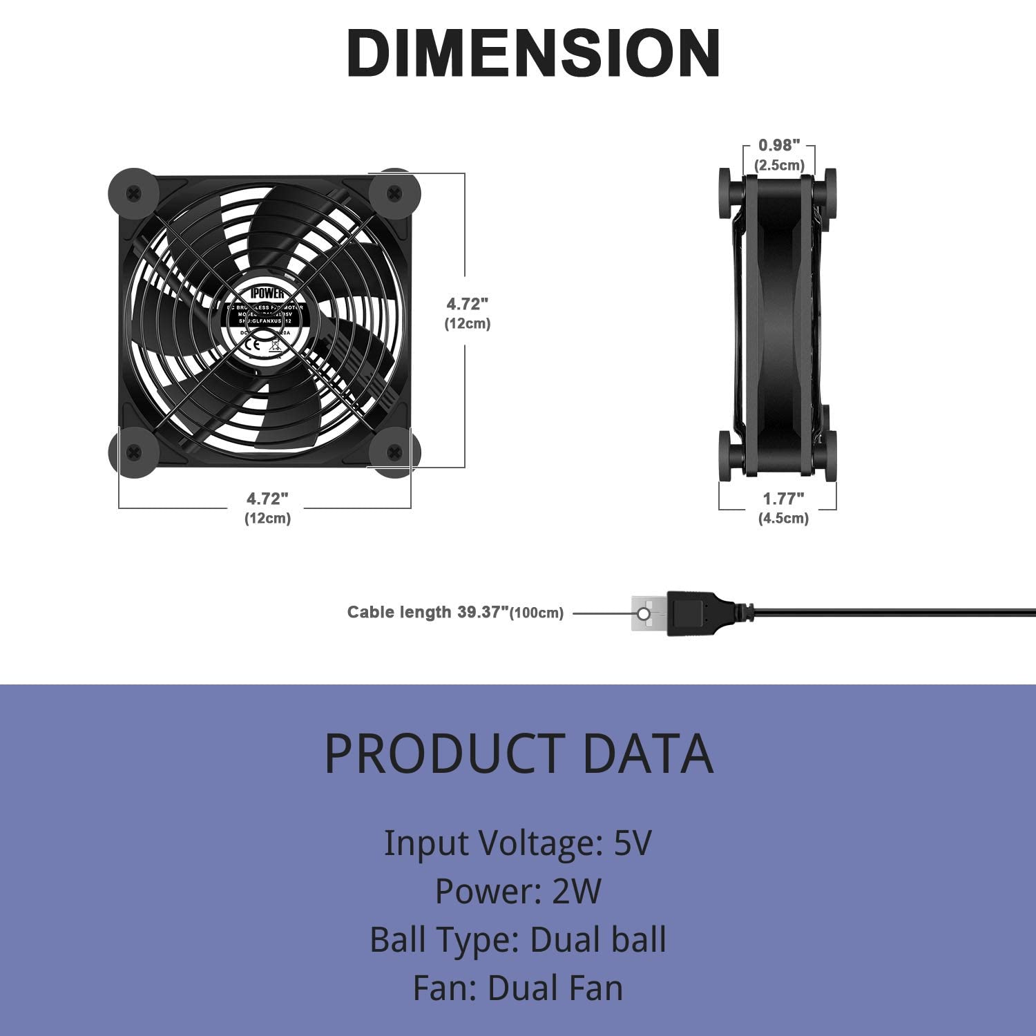 iPower Ventola di raffreddamento silenziosa da 120 mm, con doppia porta USB, con regolatore di velocità, per ricevitore DVR/Playstation/Xbox/Computer Cabinet Cooling, confezione da 2, nero