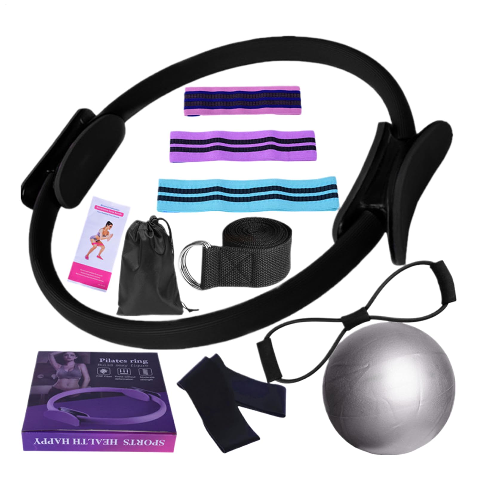 Set Di Anelli Per Pilates, Kit Da 10 Pezzi Per Pilates Da Donna, Kit Per Allenamento A Casa, Anello Per Yoga, Anello E Palla Per Pilates, Fascia Elastica Di Resistenza, Tappetini Per Yoga, Per
