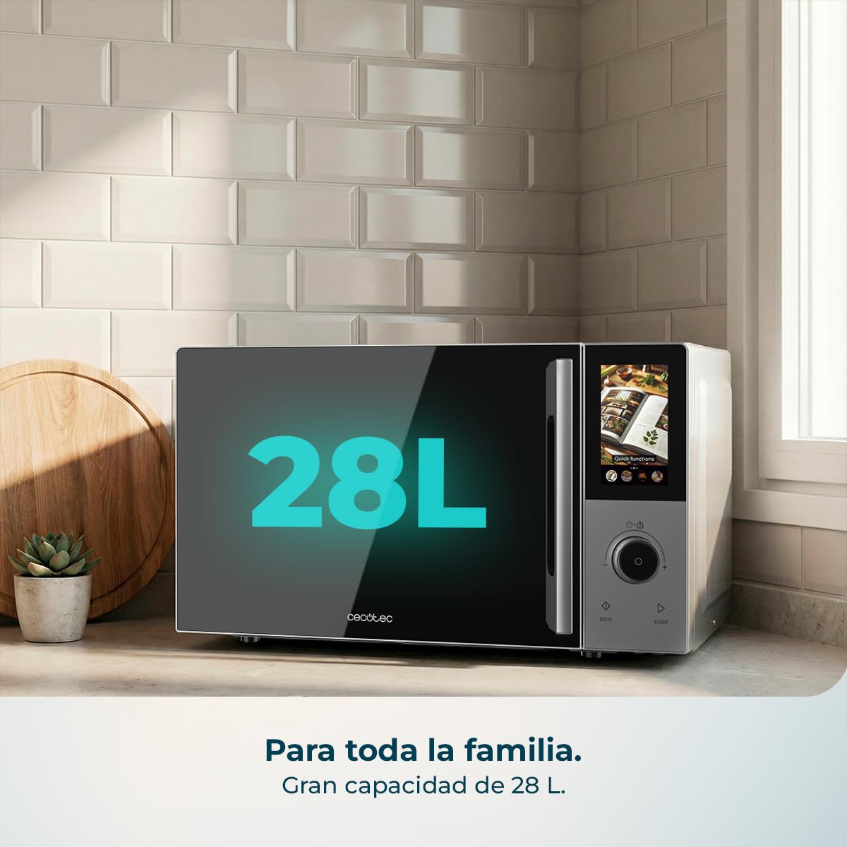 Cecotec Microondas Digital, Táctil, Convección y Grill 28L Convection 2800 Touch. 900W en 5 Niveles, Grill 1200W, Convección 2200W, 8 Programas, Plato 315mm, Temporizador y Señal de Finalización