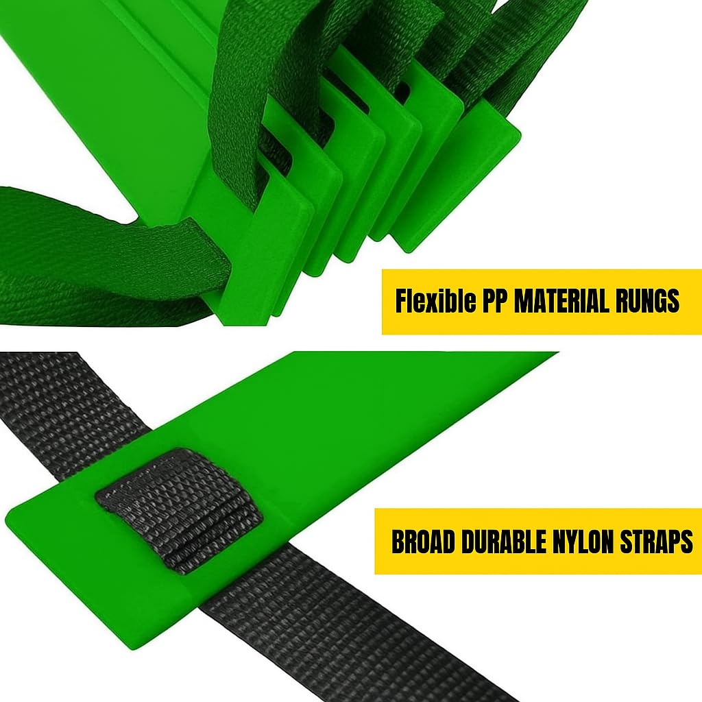 De Jure Fitness Adjustable Agility Ladder 2M 4 Rungs for Speed & Sports Training | Polypropylene Rungs, Durable Straps | Football, Cricket, Soccer, Hockey Drills, Green 2