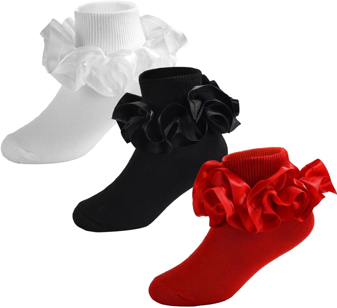 Baby Girls Double Lace Socks with Big Ruffle for Toddlers and Kids