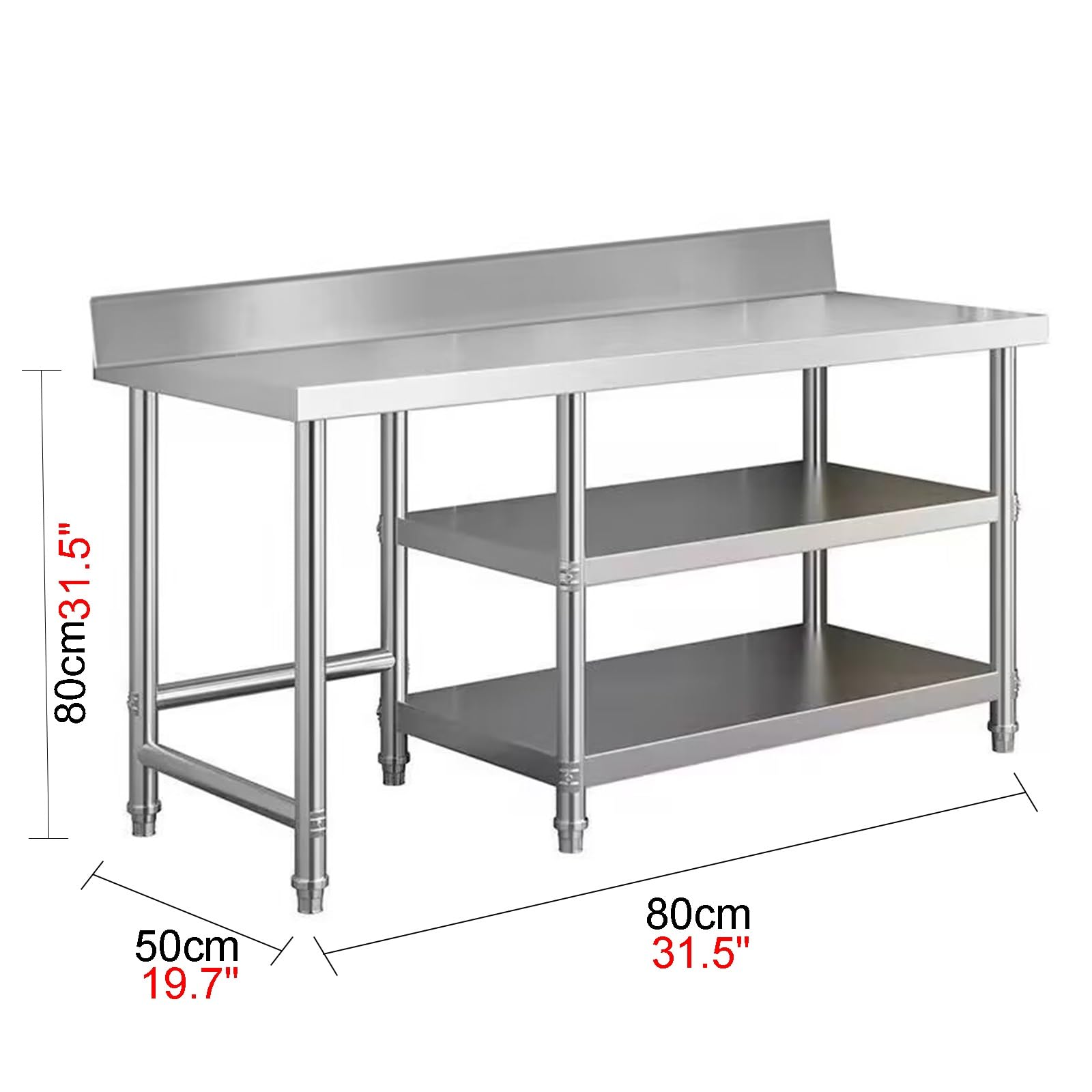 Tavolo da lavoro in acciaio 304 Sta con guardrail regolabile in altezza, rack Sto e Stat per la preparazione della cucina HeavyDu Workbench (80 x 50 x 80 cm)