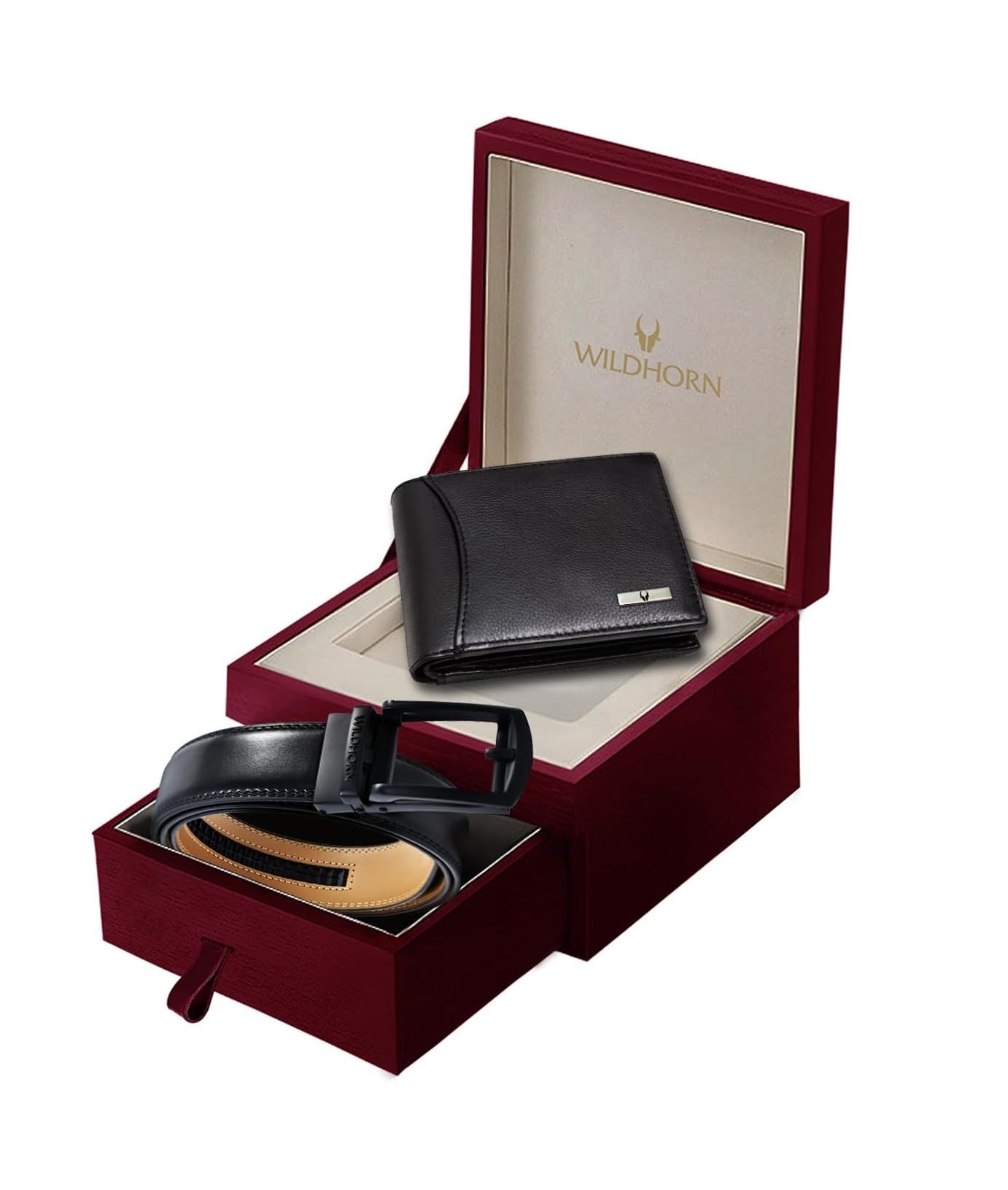 WildHorn Men's Leather Wallet & Belt Combo Gift Set (Black) - Image 1