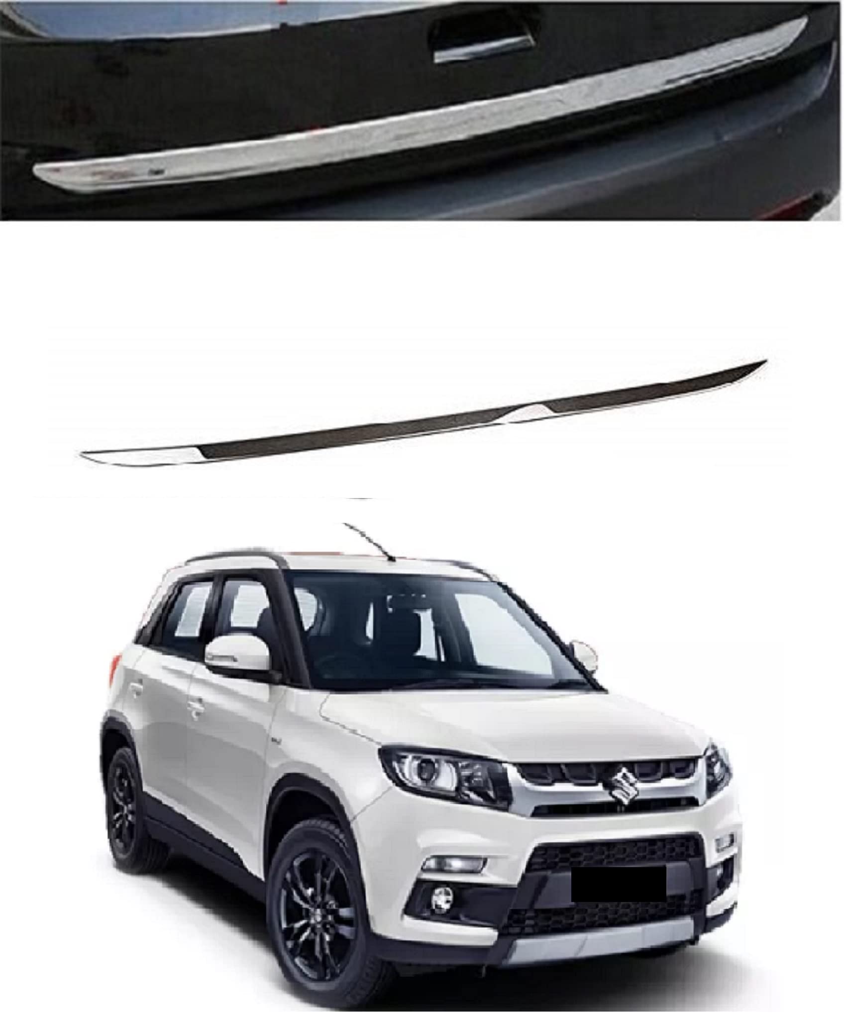 Trigcars M A R U T I Vitara Brezza 2019 Car Dicky Boot Chrome Garnish Steel Strip Patti