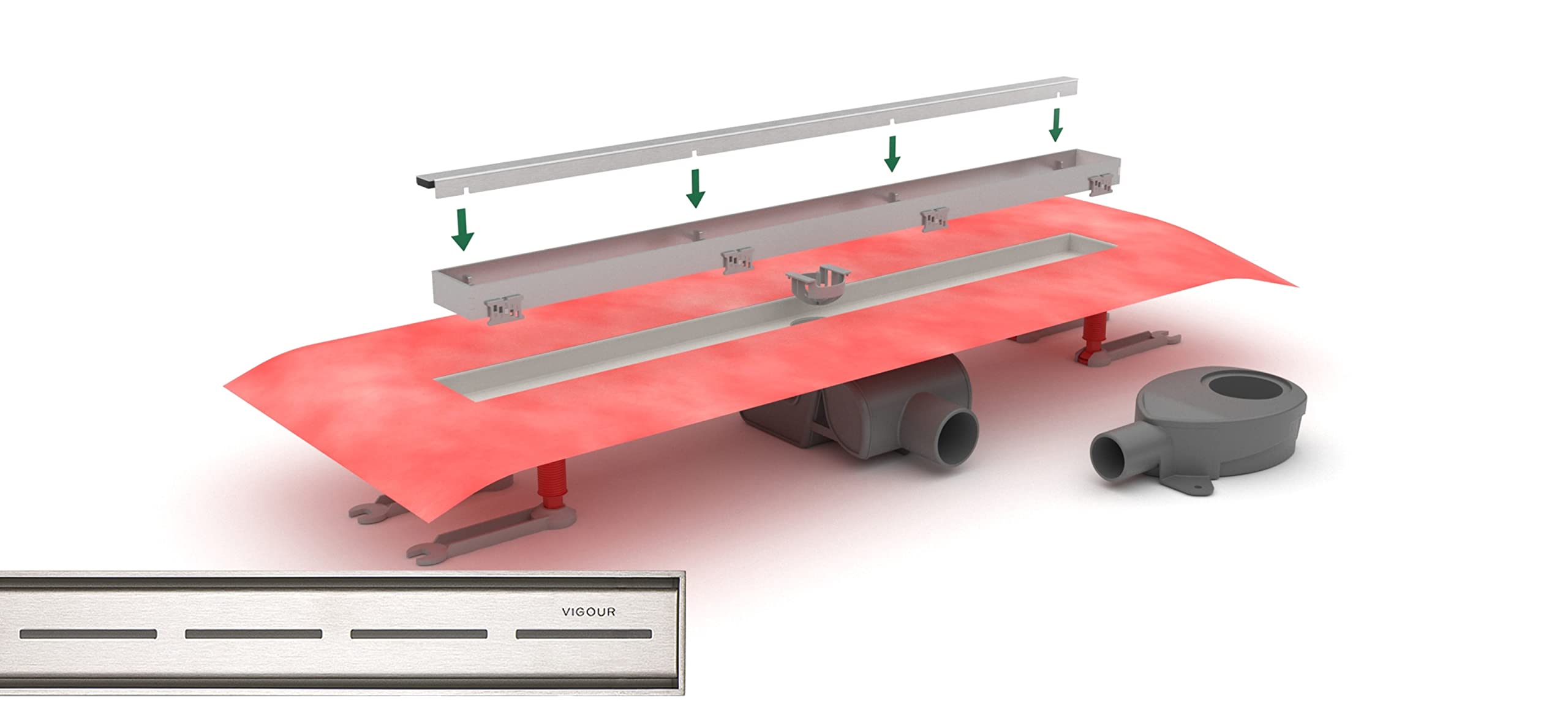 VIGOUR-SET Duschrinne + Designrost individual 3.0 - Variante Design 800 mm