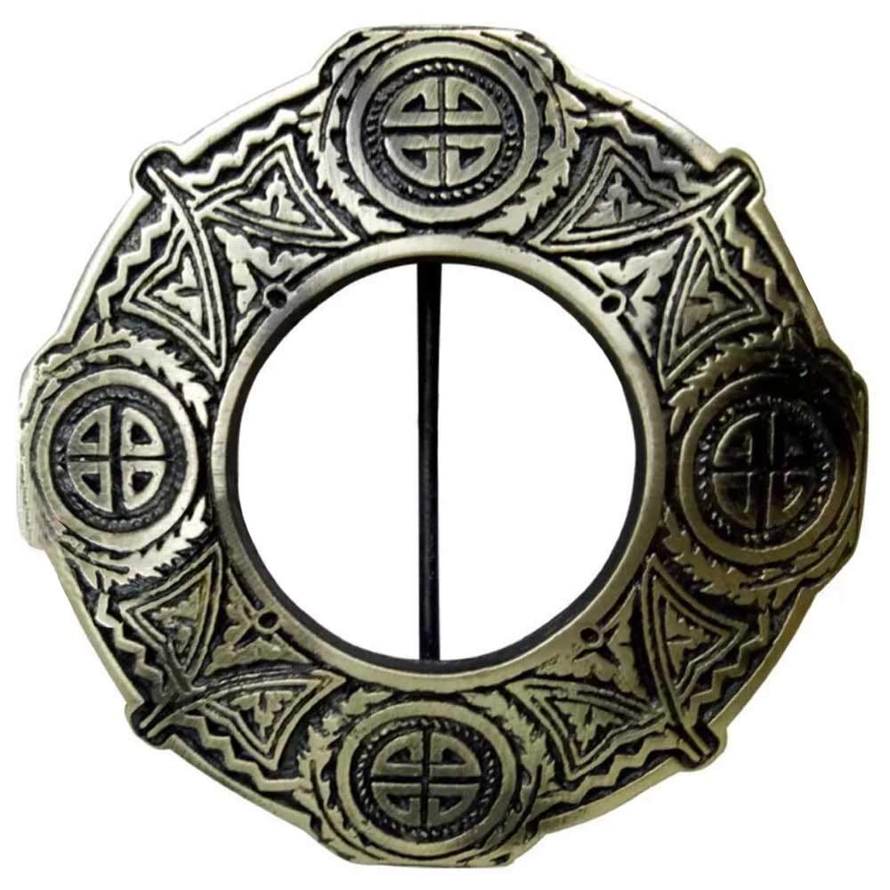 House of Highland 77 Scottish Kilt Fly Plaid Brooch, Antique Finish, 3.5", Brass