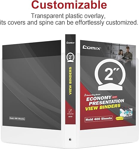 Vista 29 de Comix Carpeta de anillos redondos resistente de 3 pulgadas con cubierta transparente, capacidad para 600 hojas de papel tamaño carta de EE. UU.