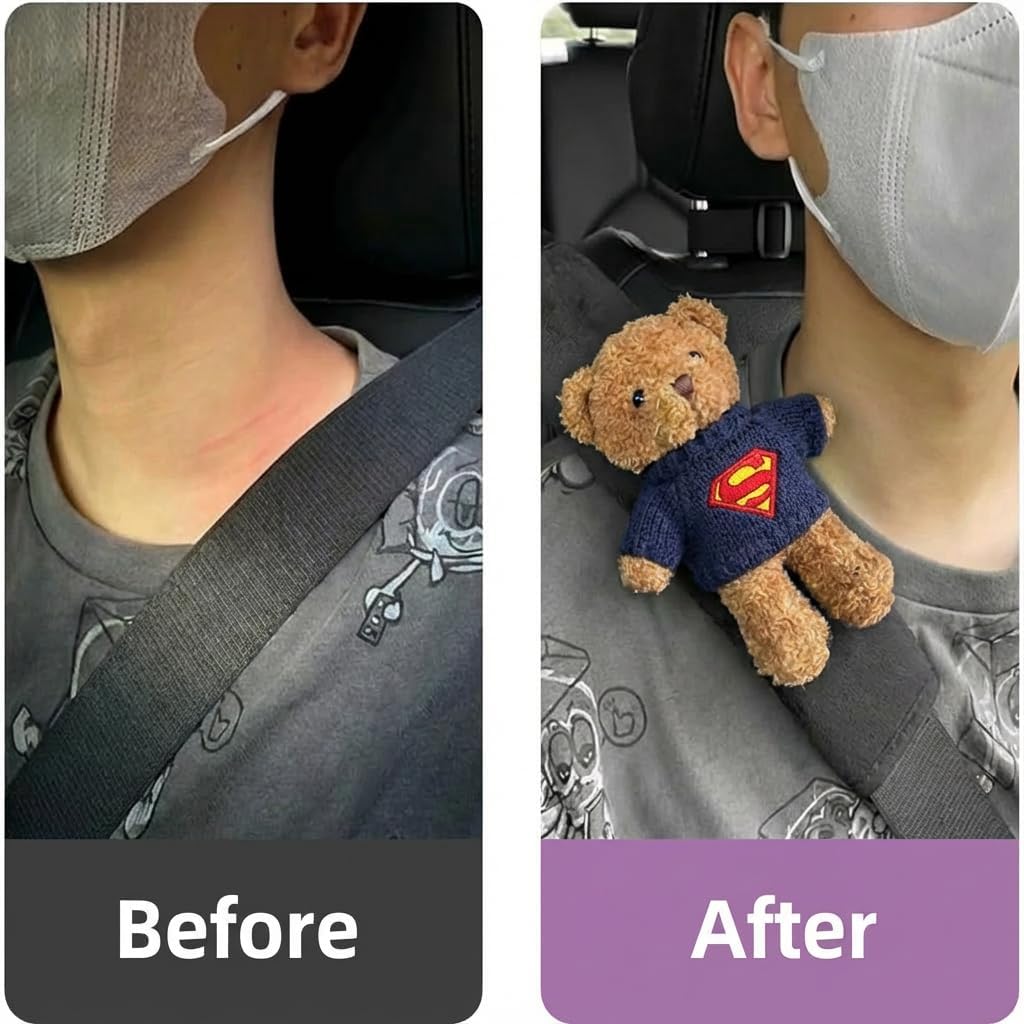UNICOLD Soft Auto Seat Belt Cover Seatbelt Shoulder Pad Compatible with All Cars Comfortable Driving Backpack Brown Bear Patterned 2 pcs (Superbatman)