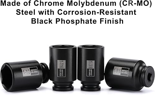 Miniatura 4 de Mayouko Juego de llaves de tuerca de eje SAE y métricas de 1/2", profundo, 6 puntos, CR-MO, 1-3/8" - 1-3/4", 1.142-1.496 in