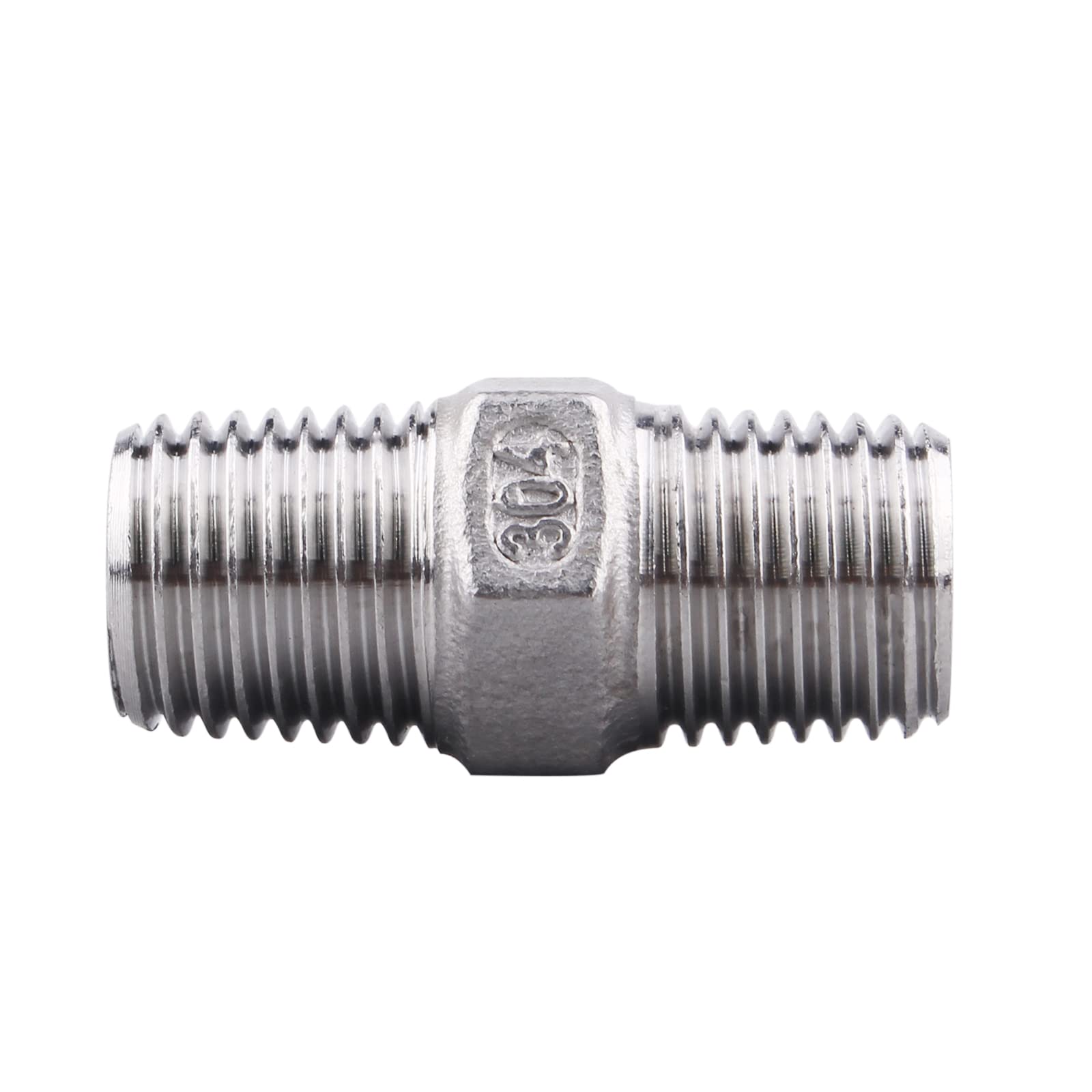 DERPIPE 1/4 Inch NPT Male Hex Nipple - Stainless Steel 304 Pipe Fitting, Pack Of 5