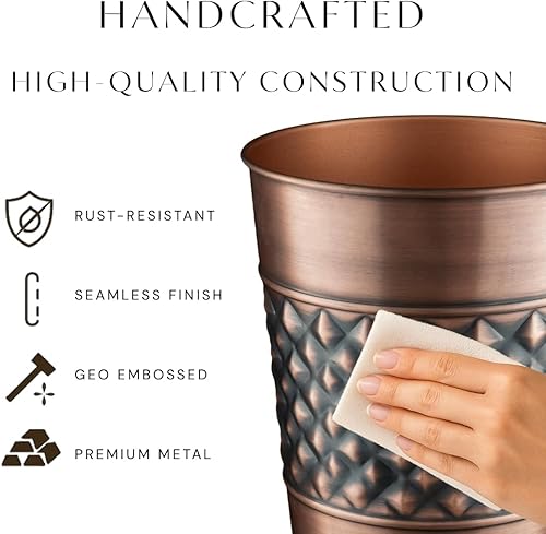 Miniatura 3 de Monarch Abode Cubo de basura de metal para baño, cesta de basura para dormitorio, escritorio de oficina y dormitorio, hecho a mano, hecho a mano,