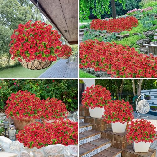 Image of Bassion 24 Bundles Artificial Flowers for Outdoors Fake Flowers, Red