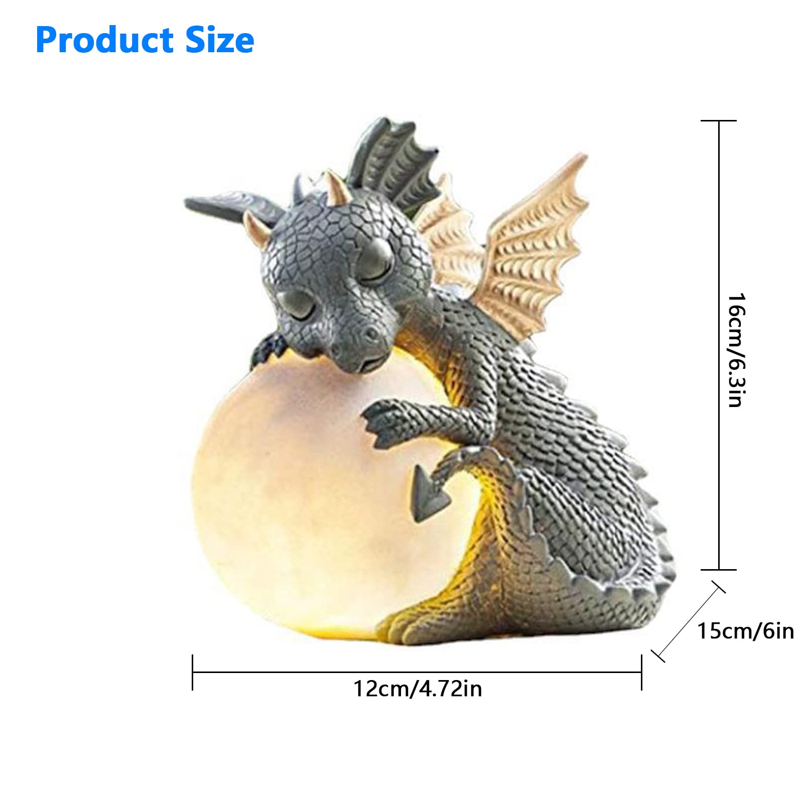 Yeemoo Drakenfiguren, tuindecoratie voor buiten, grappige drakendecoratie, tuin met zonnebal, cadeaus voor mannen, vrouwen, vriendin, moeder, verjaardag, waterdicht, feeëntuin voor balkon, grijs