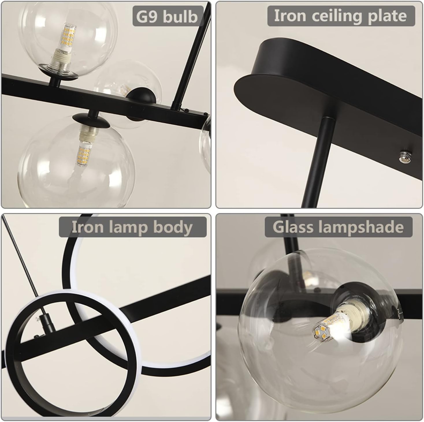 Żyrandole LED, nowoczesne szklane bańki lampy wiszące czarny/złoty długi wspornik wiszące lampy barowe żarówka G9 żarówka kompatybilna z jadalnią kuchnia restauracja, oświetlenie sufitowe