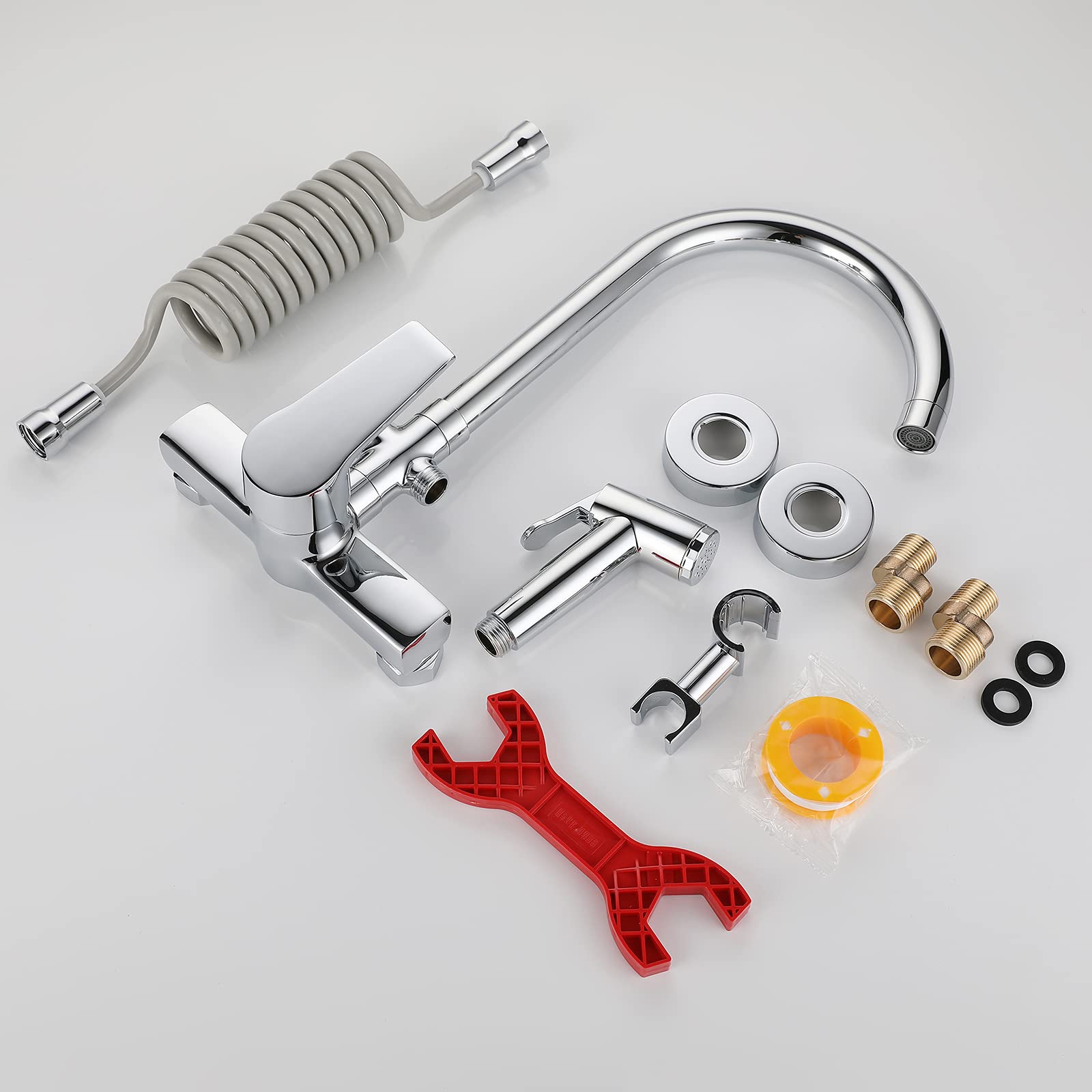 Tipo de Cocina en la Pared grifería multifunción Pistola de Lavado pileta de la Piscina Fregadero Doble Agujero Grifo Caliente y fría (Tipo de Pared)