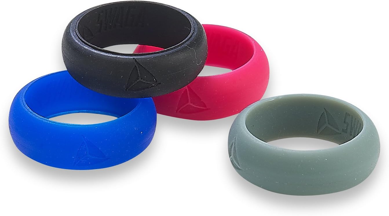 SWAGA Silicone Wedding Band (Black Grey Red & Blue, Size 10)