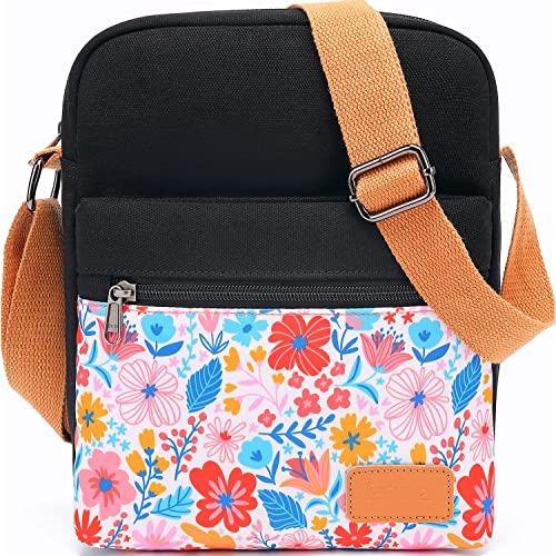 Leaper Bolso bandolera y bolso pequeño de lona para niñas y mujeres, Sd07-negro