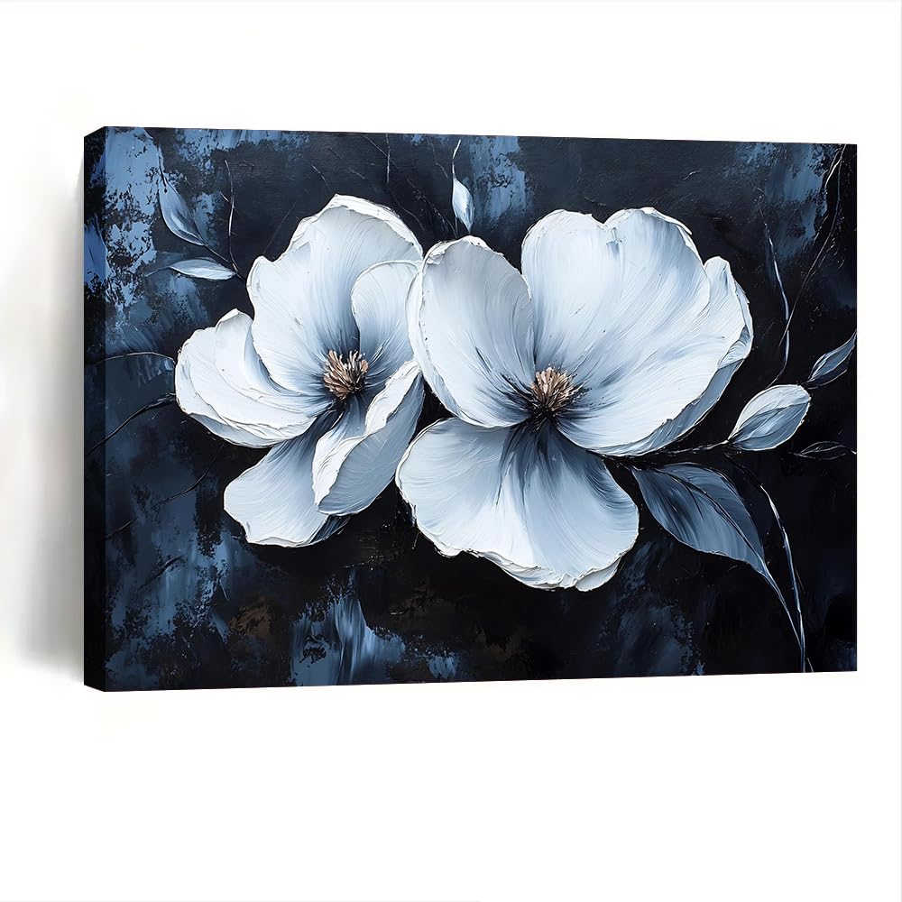 IXEHOH Große Moderne Abstrakte Leinwandbilder für Wohnzimmer, Blau und Weiß Blumen Wandkunst, Ästhetische Bilder Wanddekor, Neutrale Minimalistische Kunstdrucke für Schlafzimmer 60x90