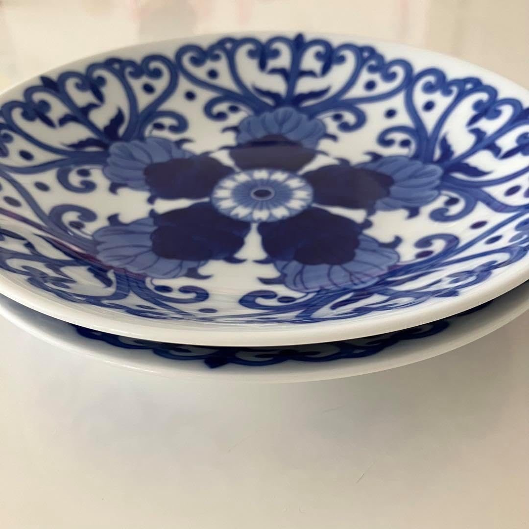 深川製磁 染付菊唐草 皿 深皿 プレート 2枚 染付菊