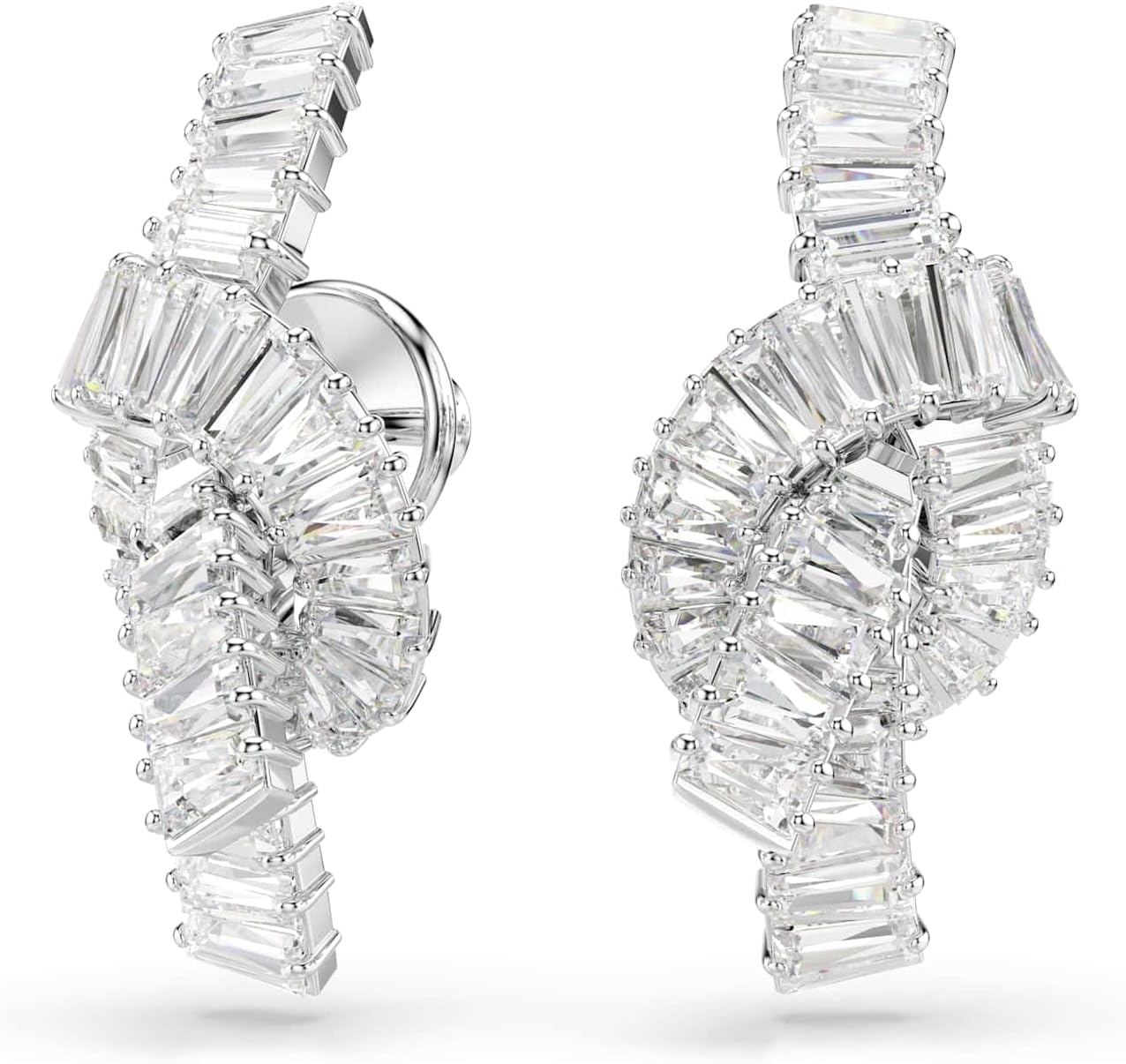 Swarovski Matrix earrings, Baguette cut, Knot, White, Rhodium Finish - Image 2
