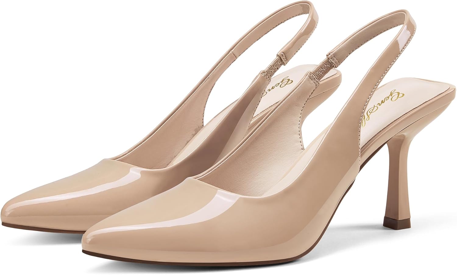 GENSHUO Women's Slingback Kitten Heel Pointed Closed Toe Stiletto Pumps Slip on Elastic Strap Wedding Party Dress Sandals Shoes