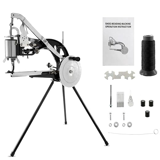 IRONWALLS Leather Sewing Machine, Heavy Duty Metal Manual Hand Cobbler Shoe Stitching Repair Mending Machine with Dual Cotton Nylon Line Canvas for Bags Tents Clothes Quilts, Coats, Trousers Green