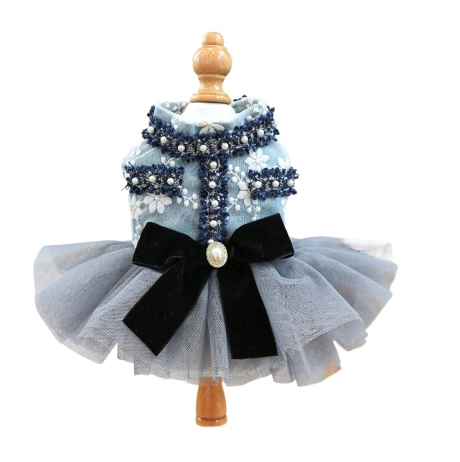 Robe de princesse scintillante pour petit chien : tenue de fête bleu grisâtre