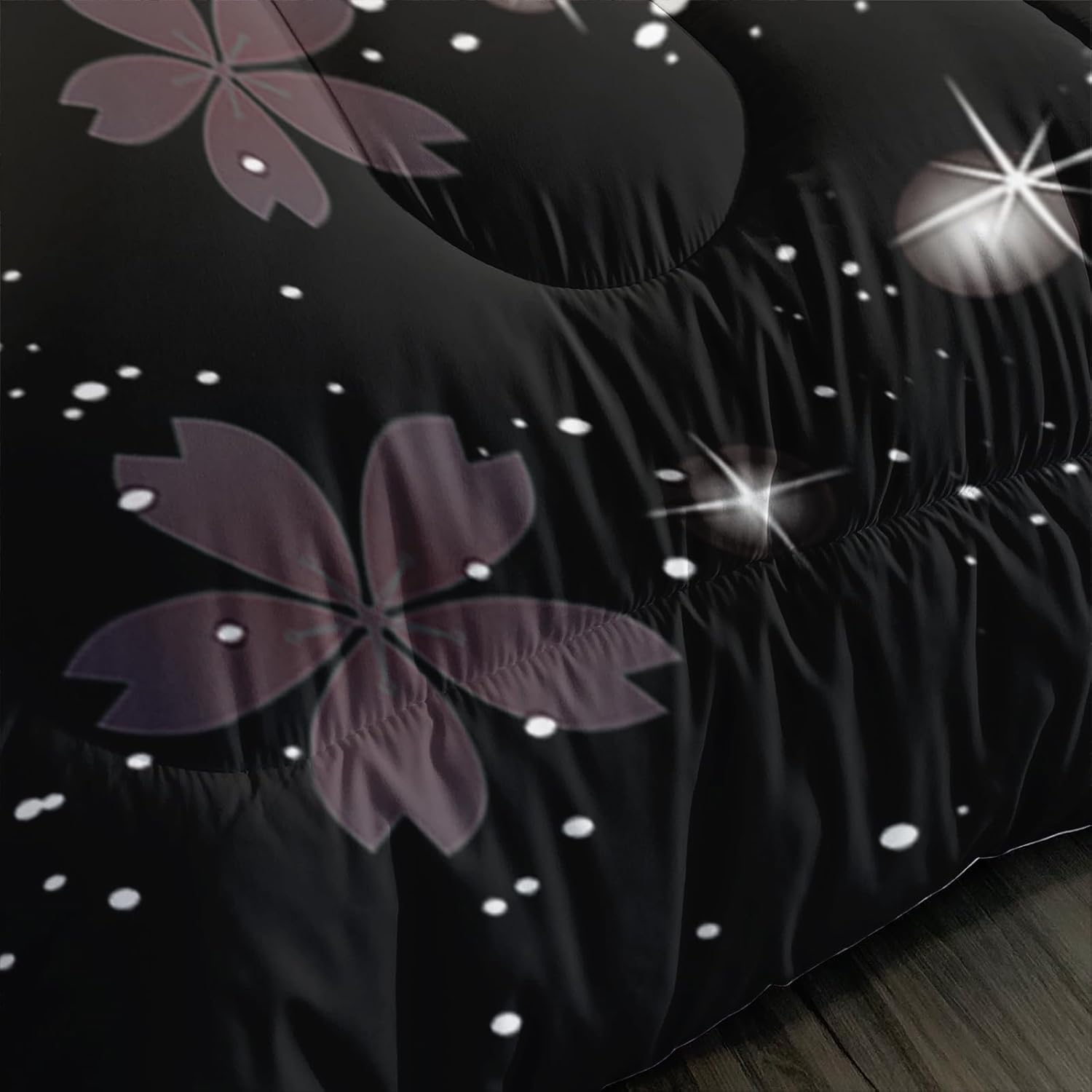 QOOMO Kawaii Axolotl Bedding Set Pink Cherry Blossom for Boys Girls Teen Room Decoration Sparkling Stars 3D Quilt Set Bedroom Decoration Queen Size 1 Comforter Set 2 Pillowcases - Image 6