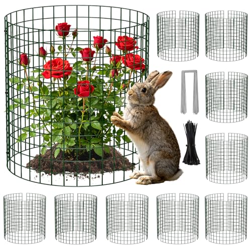 Unves 10 Set Plant Protectors from Animals 12 x 12 Inch Wire Plant Cages for Outdoor Plants-Covers Protect Vegetables Flowers from Animals Prevent Rabbit & Chicken Entering