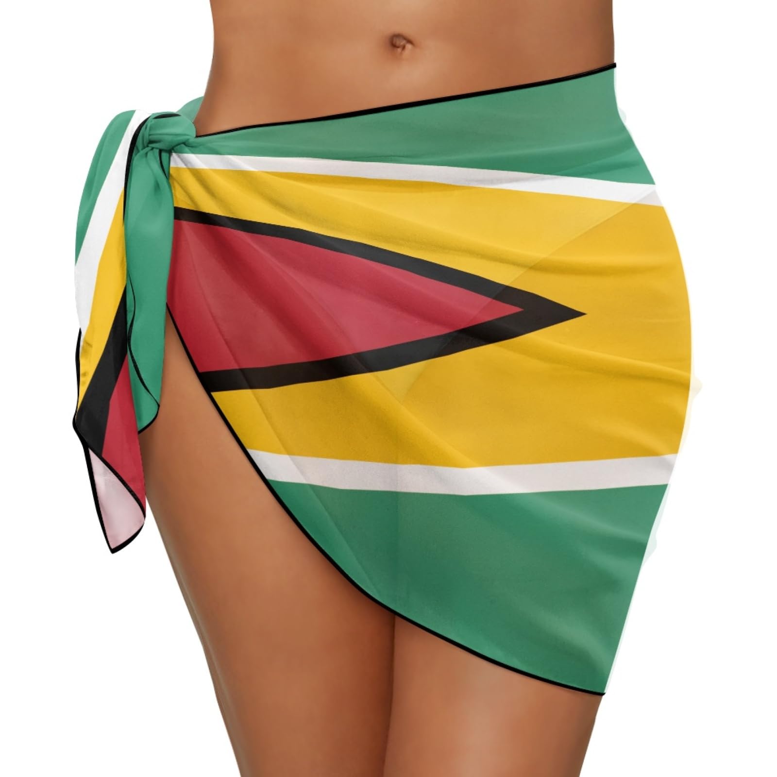 Country Flag Printed Women's Chiffon Blouse Swimsuit Cover-Up Sarong Beach Bikini Wrap Sheer Short Skirt Scarf Pool Vacation, Guyana, One Size