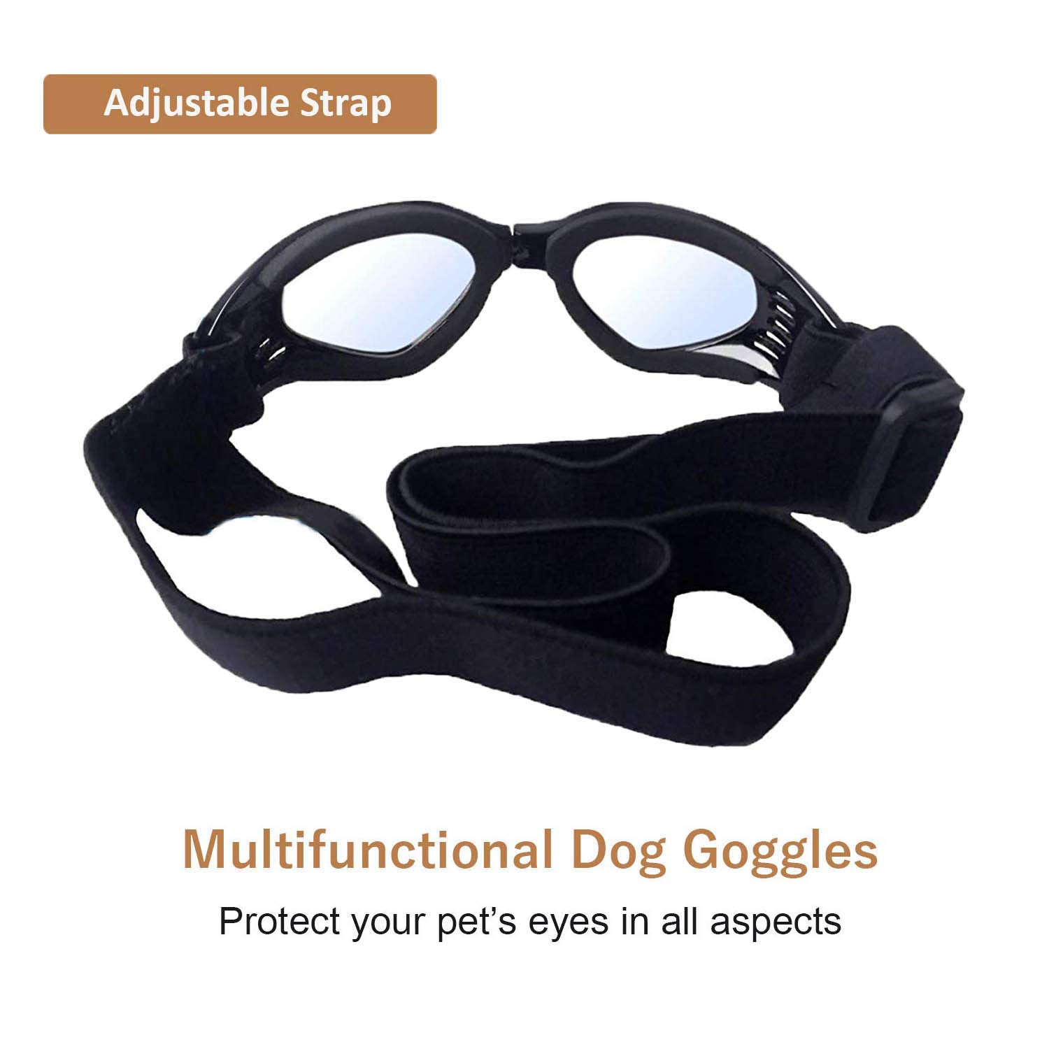 XUNKE Occhiali da Sole e protettivi per Cani di Piccoli Taglia, Anti UV, Impermeabili, Pieghevole Pet Dog Occhiali (Black)