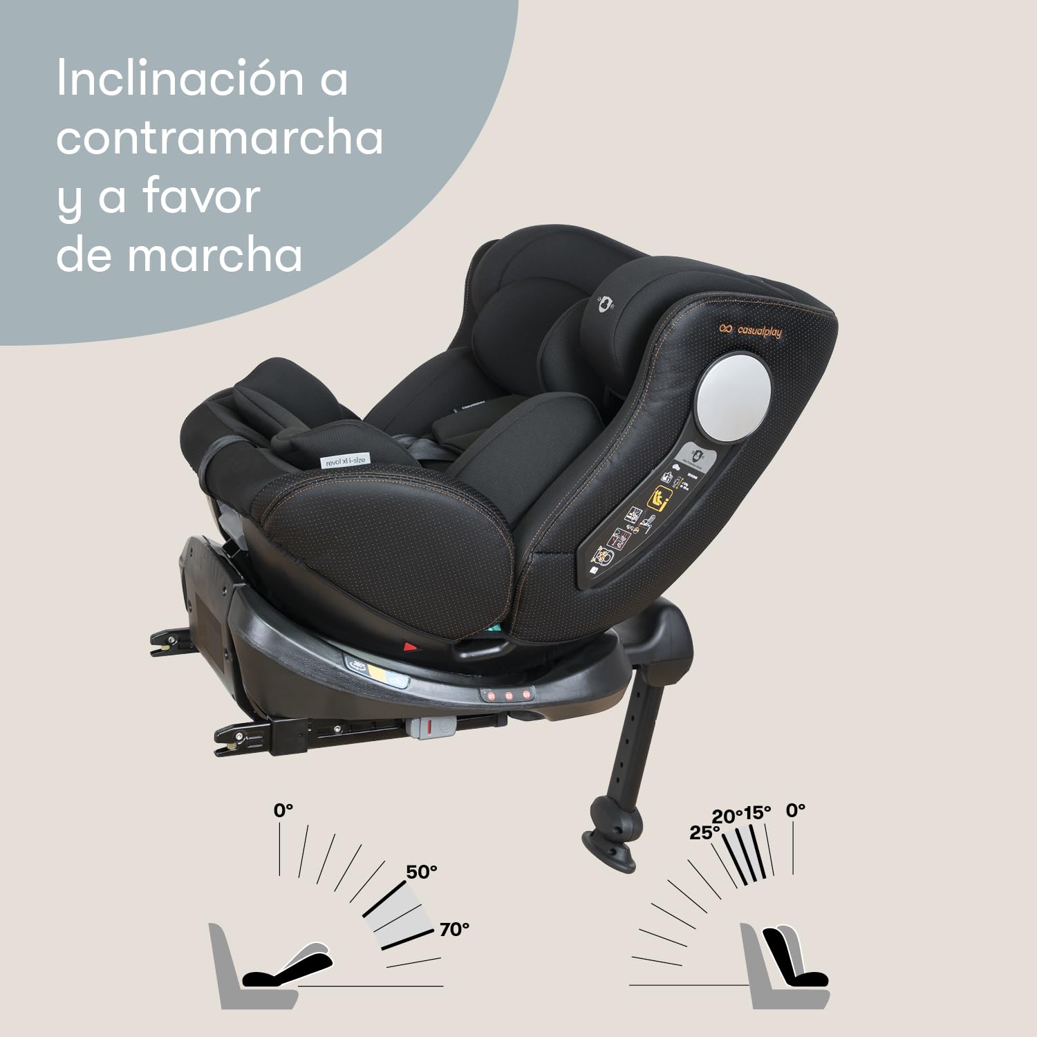 Casualplay Siège auto Revol XL Isize pivotant avec isofix et pied d'appui, groupe 0 1 2 3 de 0 à 12 ans ou de 40 à 150 cm de hauteur et dispositif de protection latérale SPS, noir