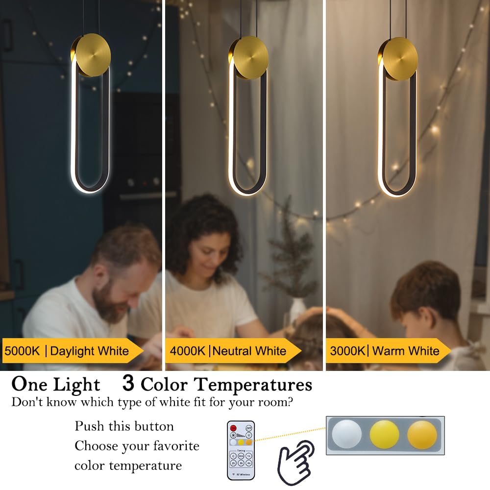 OIYIO Modern Black and Gold Pendant Lights Fixture, Small RC Dimmable LED Pendant Lighting Over Sink, Oval Linear Kitchen Island Light for Dining Room Bedroom Bathroom, Single, Height Adjustable Product Image 3