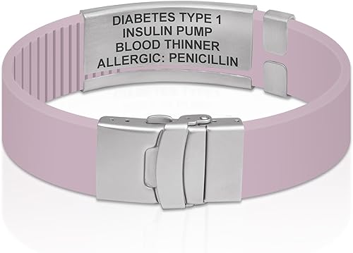 Miniatura 3 de Divoti Pulsera de identificación de alerta médica de silicona grabada de doble cara personalizada con cierre de seguridad y banda de ajuste para