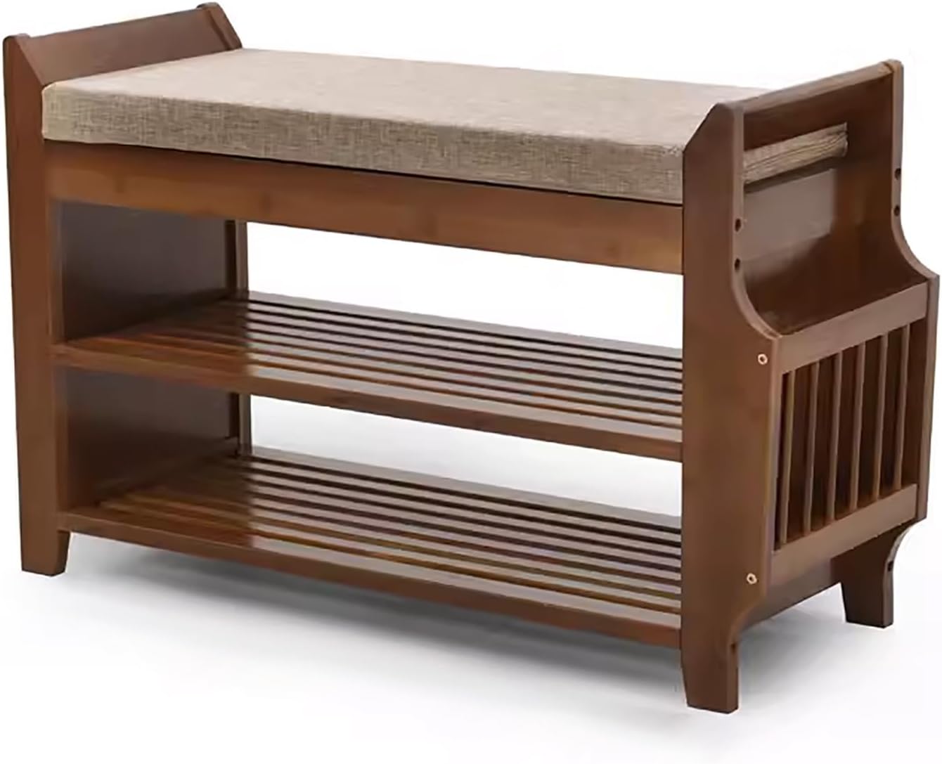 Shoe Bench with Storage Shelf, Bamboo Shoe Rack Bench with Drawer, Entryway Shoe Changing Bench with Cushion Seating with Open Storage Space, for Bedroom, Living Room, Hallway (Color : Bro