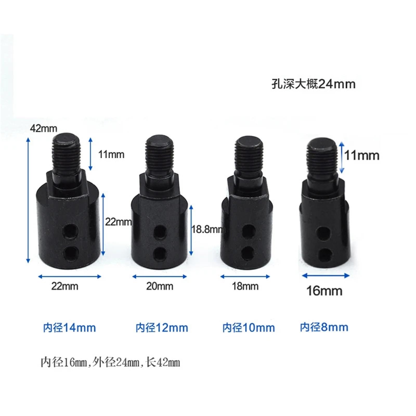 Mandrino senza chiave, Mandrino autoserrante da 0,8-10 mm Adattatore a cambio rapido con filettatura 3/8-24UNF for alberi motore 5-14(Drill Chuck 14mm Rod)