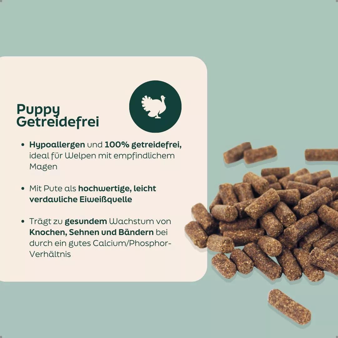 Welpenfutter getreidefrei – Trockenfutter mit Pute & Lachsöl, für Junior Hunde Aller Rassen, sensitiv & gut verdaulich, ohne Getreide, 18 kg