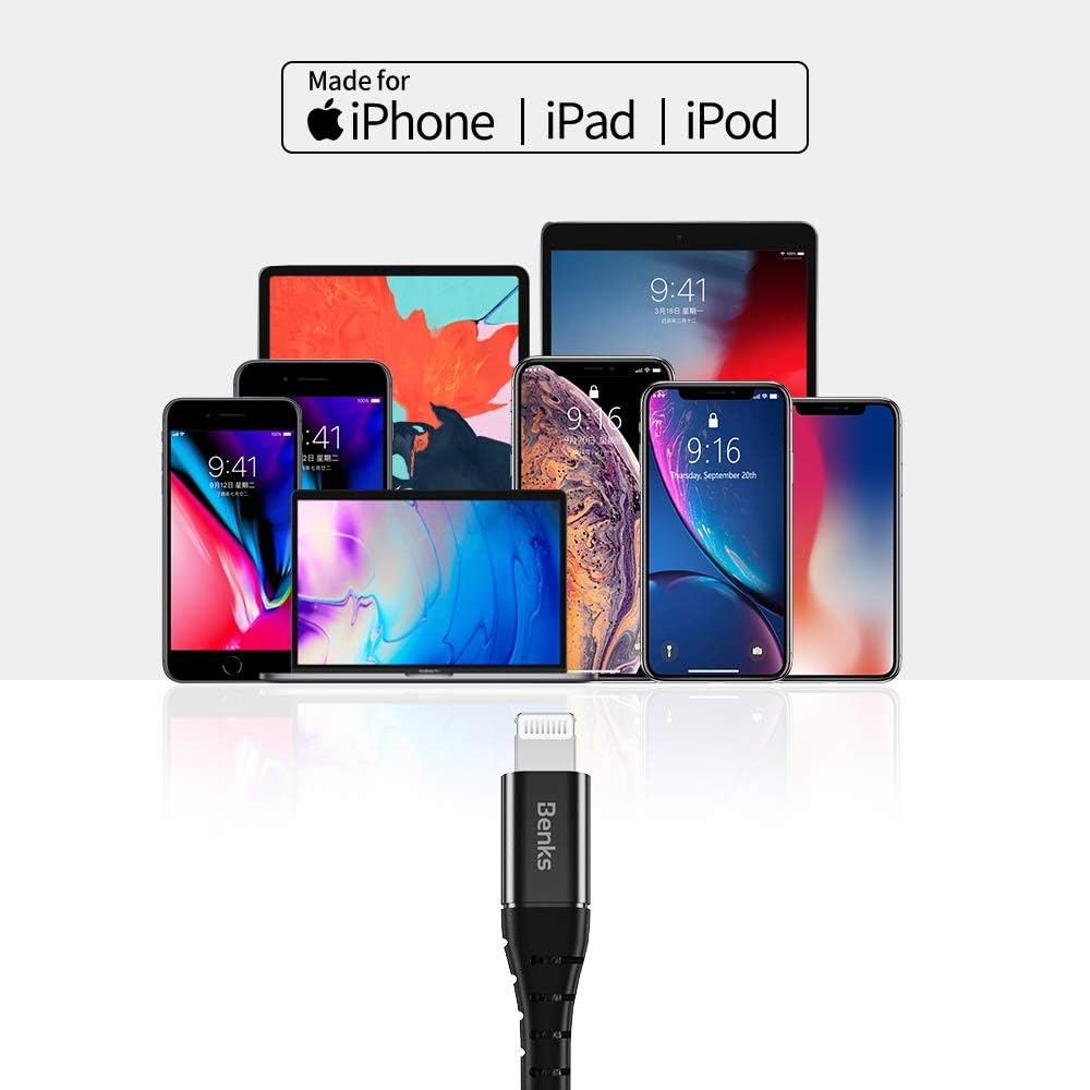 Suреr Sаlе 🛒 BENKS USB C to Lightning Cable [MFi Certified] 3A Fast Charging Cable Fit for iPhone12 pro max/Mini/iPhone 11 Pro Max/X/XS/Xs Max/SE, Used with PD Wall Charger/PD Car Charger/PD Power Bank(4 Ft)