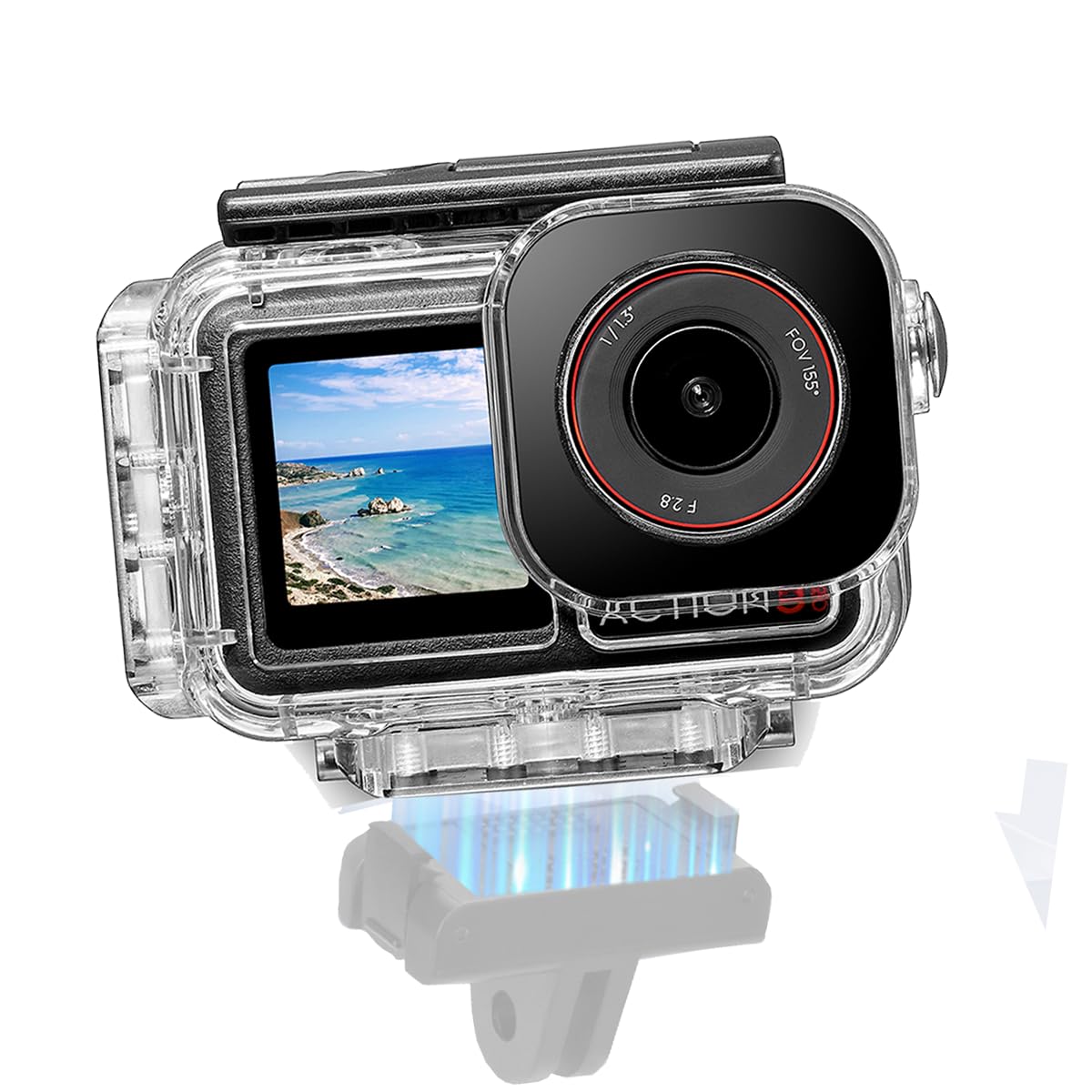 Tauchgehäuse für DJI Action 5 Pro/4/3, Wasserdicht bis 60m mit Magnet-Schnellverschluss, Stabil aus ABS+PC & Hochtransparentem Optikglas | Magnetische Schnellentriegelung, 40 Meter unter Wasser, beschlagfrei, IP68 Wasserbeständigkeit