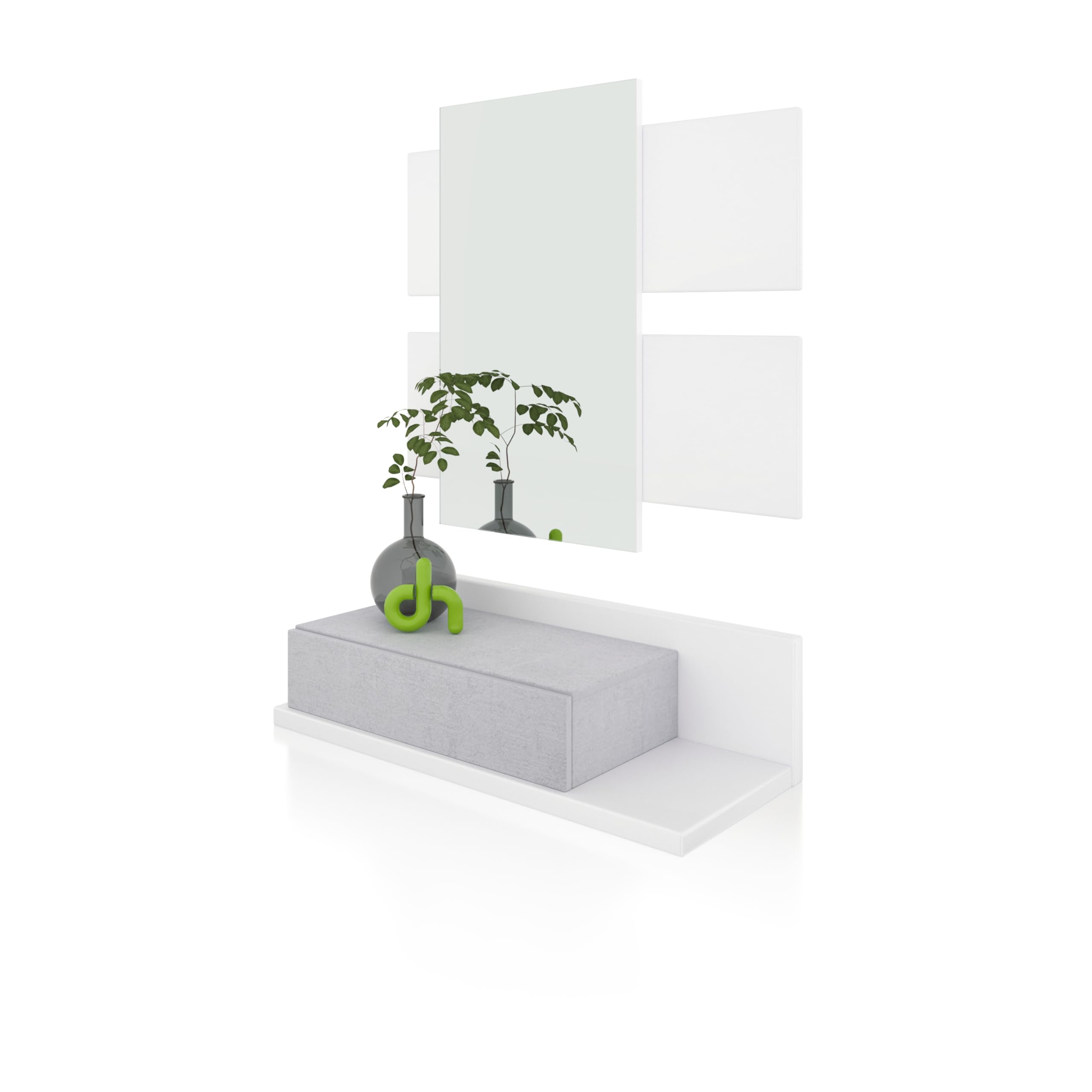 duehome | Recibidor con cajón y Espejo, Mueble de Entrada, Modelo Milo, Acabado en Blanco Artik y Cemento, Medidas: 75 cm (Largo) x 29 cm (Fondo) x 116 cm (Alto)