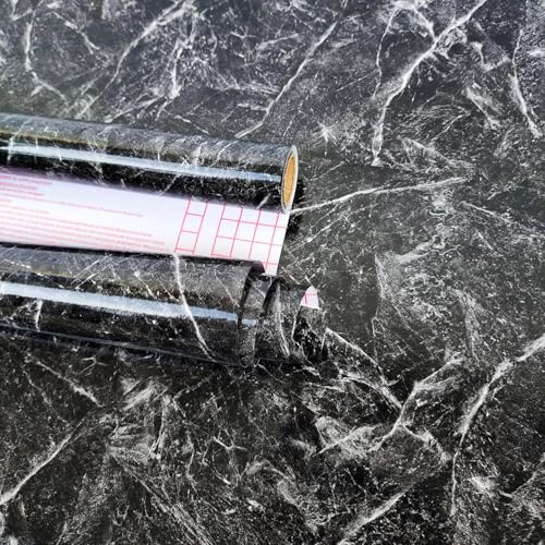 Image of Self Adhesive Decorative Peel Stick Waterproof Marble Wallpaper Wall Decor Removable Wall Paper for Living Room Hall Decoration PVC Vinyl DIY Contact Paper 30x304 CM (Black Marble)