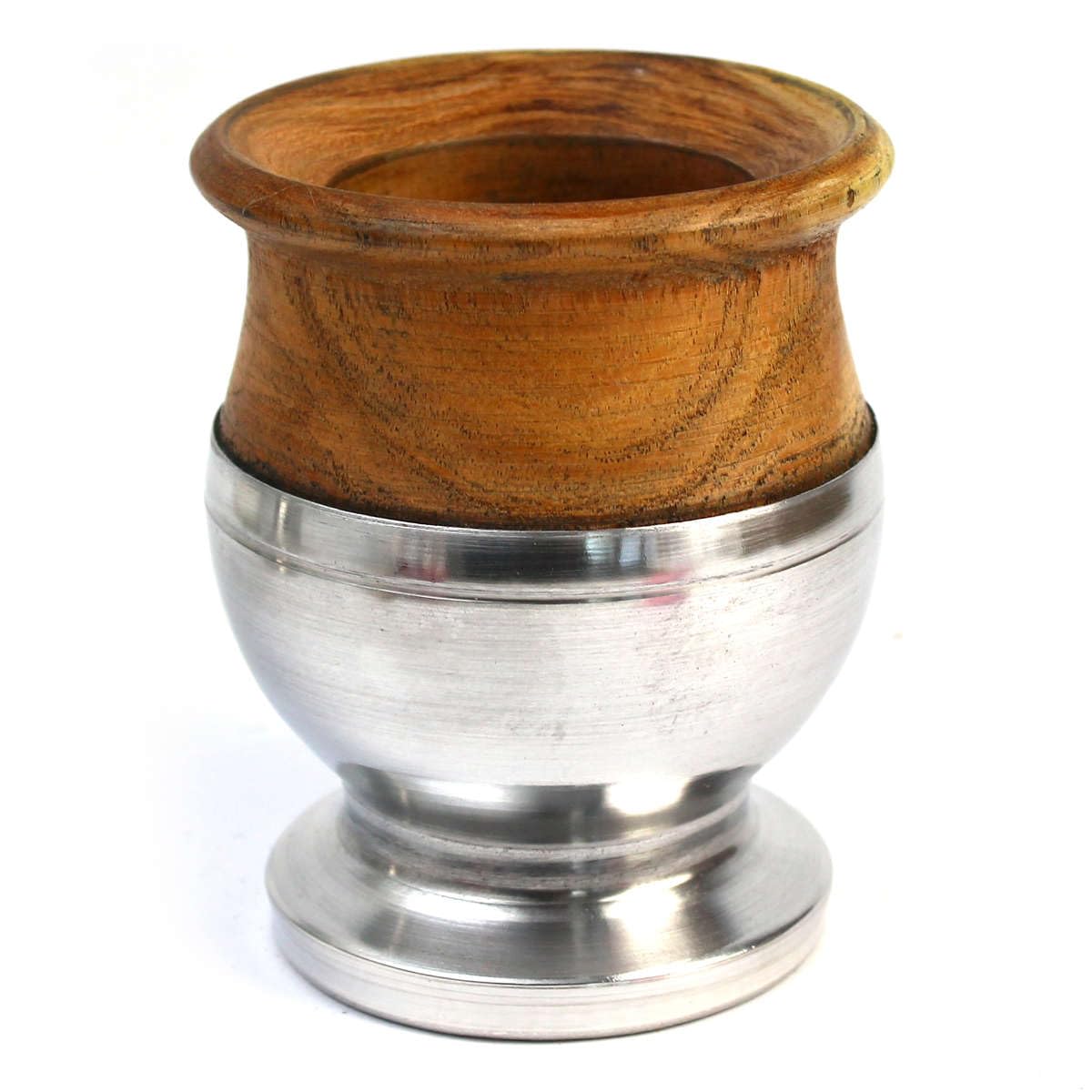 Gaucho CebarAlgarobo Wood Yerba Mate Tea Mug 120 ml | Handmade Mate Tea Cup Algarobo Fully Lined with Metal Mate Tea Mug, Silver