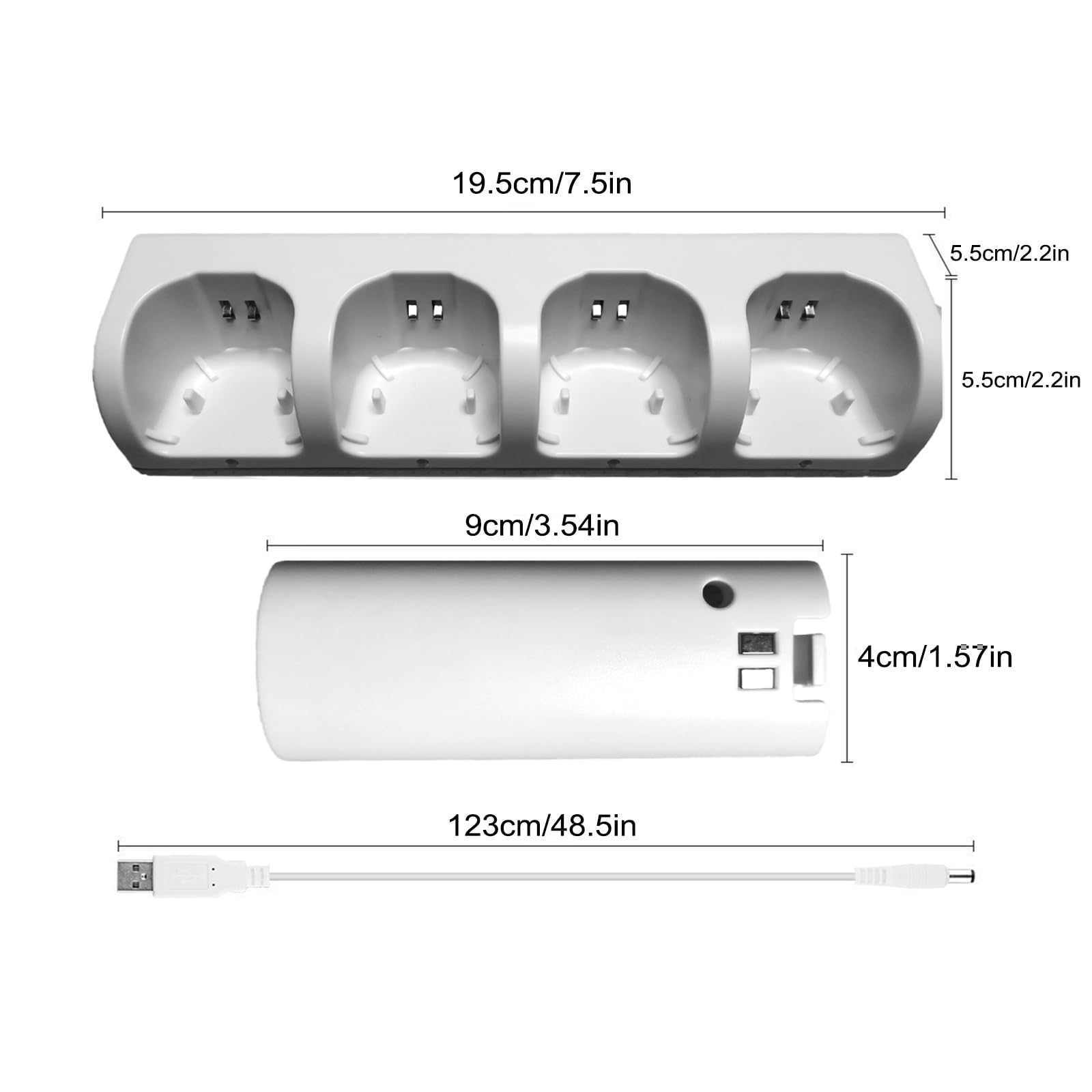 NCONCO Stazione di ricarica 4 in 1 con 4 batterie ricaricabili e indicatori LED per controller Wii