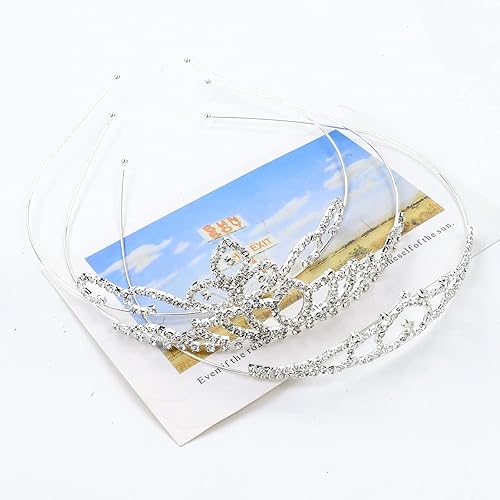 Miniatura 7 de Cinaci Paquete de 5 diademas de metal plateado con diamantes de imitación brillantes y brillantes, coronas para el cabello, tiaras, accesorios para