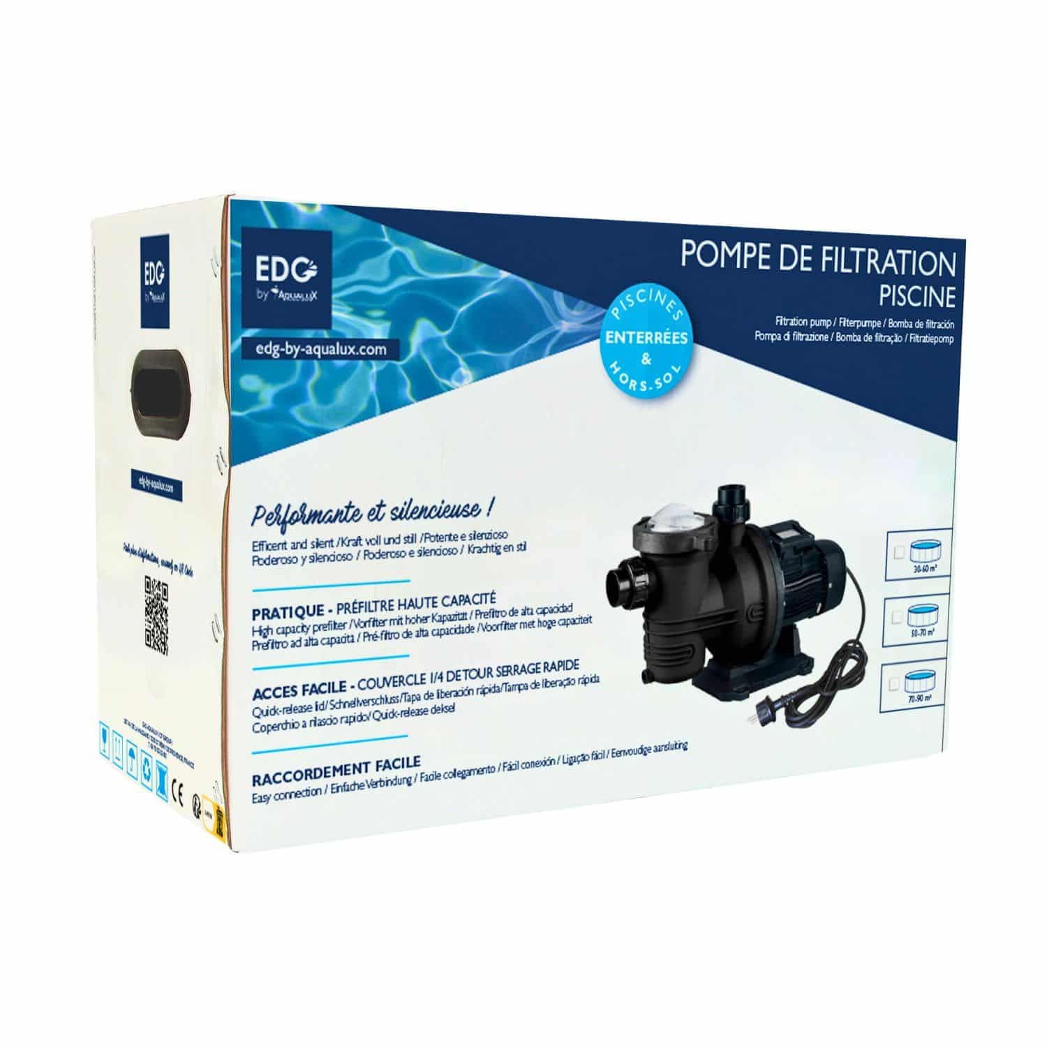 Pompe Filtration Piscine - PRO - Puissance 1.5CV - Débit 18m3/h - Couvercle QuickLock sans Vis - Fournie avec raccords 50 - (à Utiliser en complément d'un Filtre à Sable ou à Cartouche) Noir
