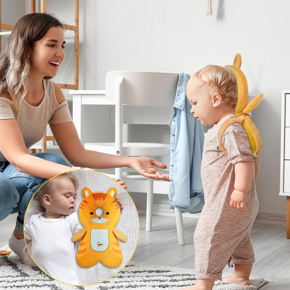 Vicloon Coussin de Protection de la Tête pour Bébé, Coussin de sac à dos Réglable pour Tout-petit avec Genouillères, Harnais de Sécurité pour Bébé de 4 à 24 mois Marche Rampante-Tigre orange